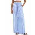 thumbnail image 2 of Women's Elastic Waist Wide Leg Light Weight Woman Palazzo Pants for Casual Lounge Blue S, 2 of 9