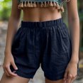 thumbnail image 2 of RYRJJ Womens Lightweight Cotton Linen Shorts Casual Baggy Trendy Short Pants Elastic Waist Comfy Beach Shorts(Navy,L), 2 of 6