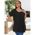 thumbnail image 5 of LATWIIV Women's Trendy Loose Pleated Tunic Solid Tops Puff Short Sleeve Tees Round Neck Leisure Shirts Black_4X, 5 of 7