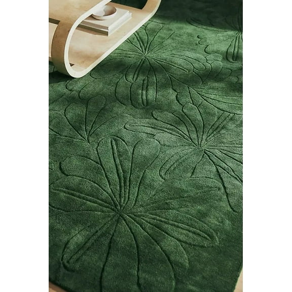 Blue Edge Rug Tufted Green Area Rug, 3' x 5', Non-Slip Backing, Modern Design