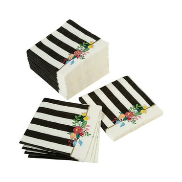 Fun Express Black & White Striped Bridal Shower Beverage Napkins Bulk 96 Pieces