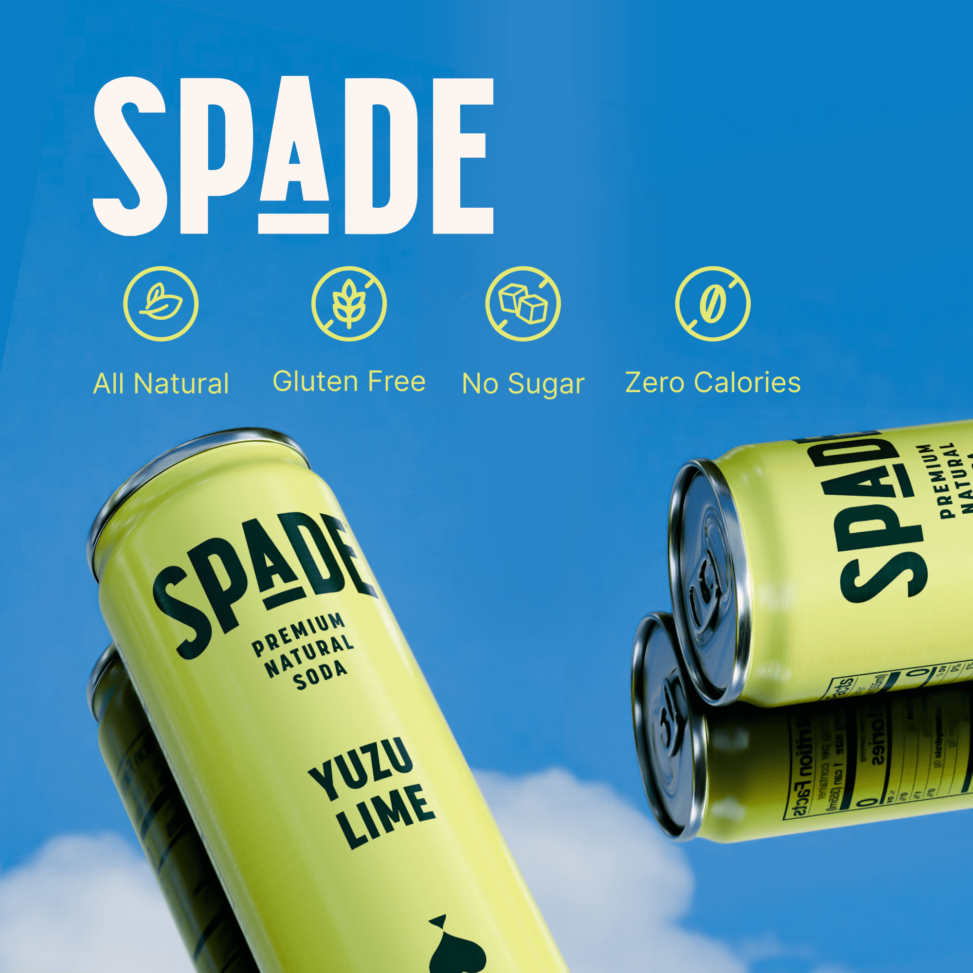 Spade Premium Natural Soda – Zero Sugar Yuzu Lime (12 Pack, 12 oz Cans)