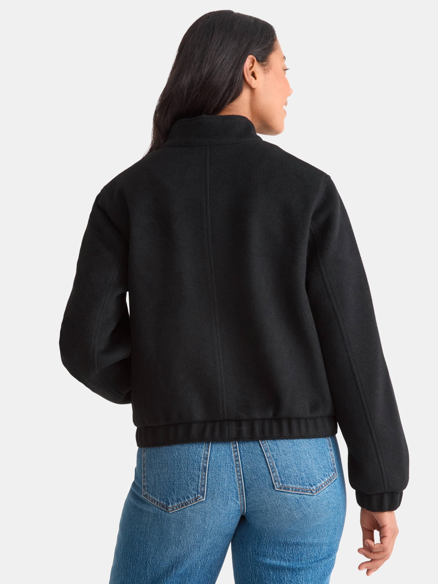 Time and Tru Women's and Women's Plus Faux Wool Bomber Jacket, Sizes XS-2X