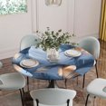 thumbnail image 5 of Navy Blue Ombre Feather Round Tablecloth for 45-54 Inch Tables, Fitted Table Cover with Elastic Edge, Modern Art Leaves Waterproof Outdoor Table Cloth Protector for Patio Garden Dinner Picnic, 5 of 9