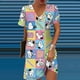 thumbnail image 2 of Vestido informal de verano para mujer, estampado de dibujos animados de Snoopy, cuello en V, manga corta, midi, dibujo teñido anudado, vestido de moda de talla grande, 2 of 4