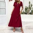 thumbnail image 2 of Erwazi Dresses for Women Solid Collared Short Sleeve Solid Dress Waist Cinched Zipper Trendy Casual Daily Summer Dresses, 2 of 7