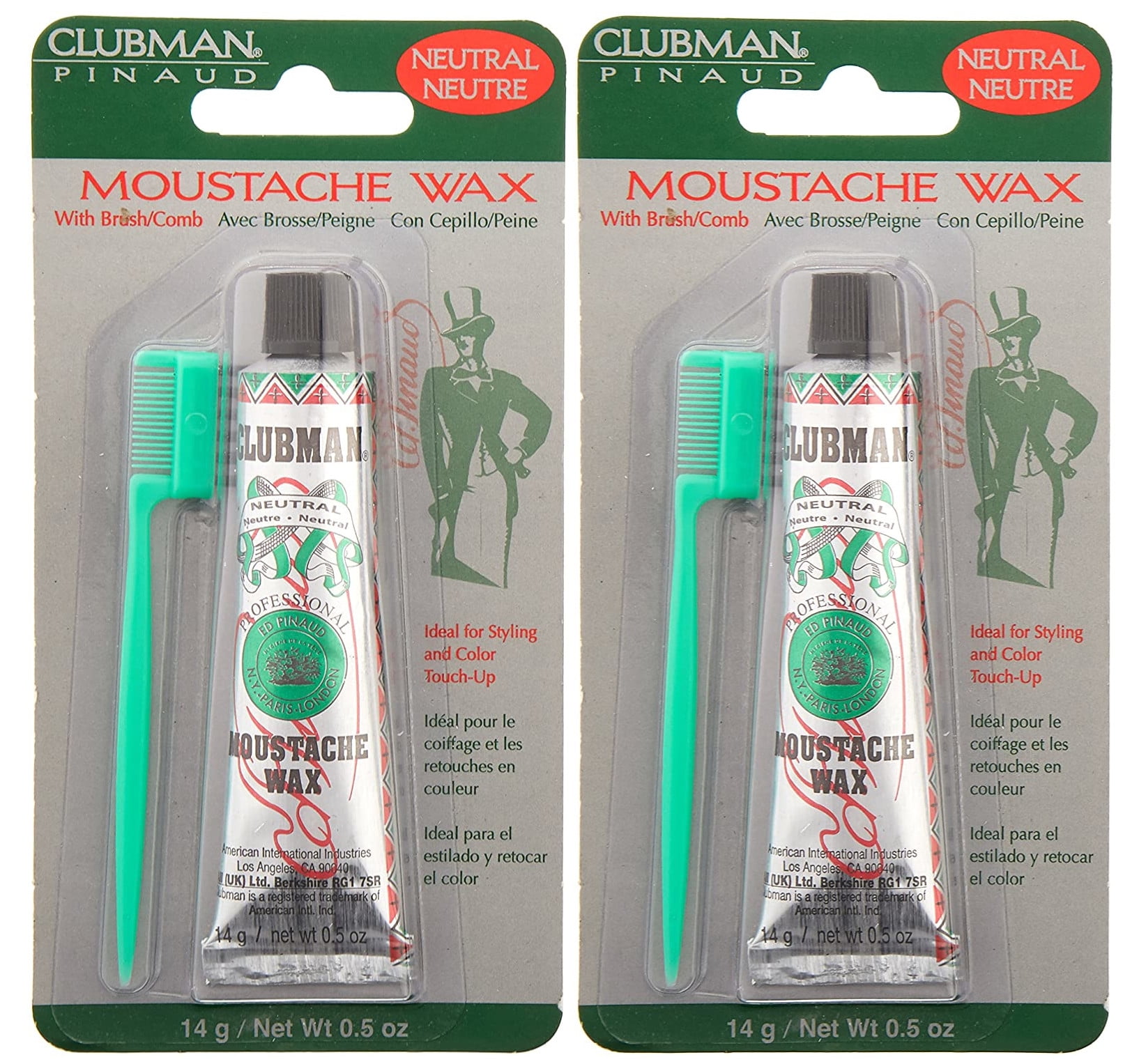 2 Pack Clubman Moustache Wax Neutral 0.50 oz