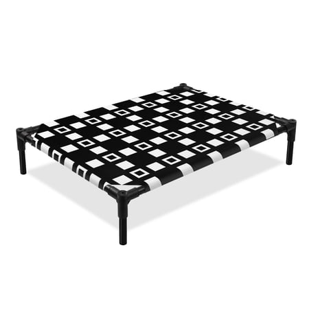 White Blocks Elevated Dog Bed Minimalist Grid Black Cooling Breathable Outdoor Raised Dog Cot Bed with Metal Frame Non-Slip Feet for Large Dog 28x22in