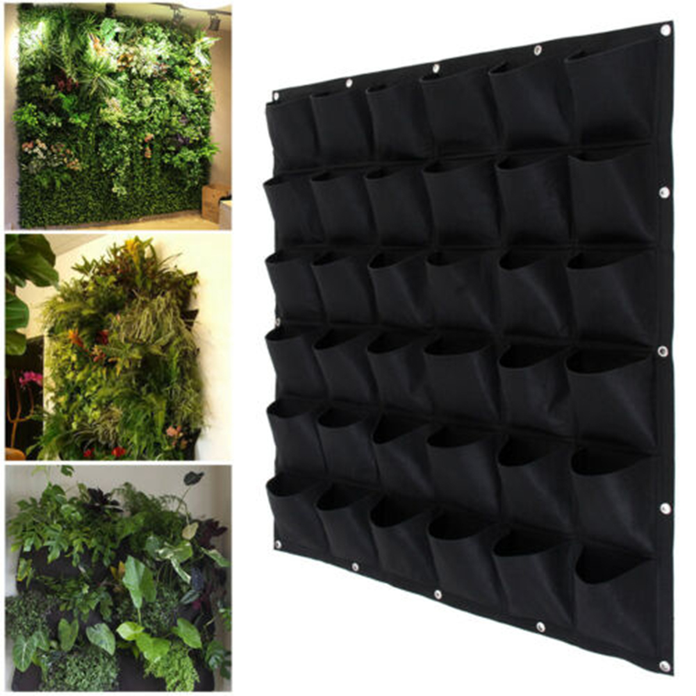 Soimiss Black Wall Mounted Planting Pouch Made of Stretchy Non Woven Felt for Growing Plants