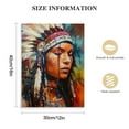 thumbnail image 2 of Native American Canvas Wall Art, Woman with Indian Feathered Headdress Poster Print Retro Colorful Indian Chief Painting Picture for Study Office Decor 12x16 in, 2 of 5