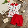 thumbnail image 6 of Baby Girl Outfits 2 Piece Ruffle Cartoon Print Lapel Sleeveless Top And Shorts Casual Wear Girls' Clothing Sets 6 Months-12 Months, 6 of 8