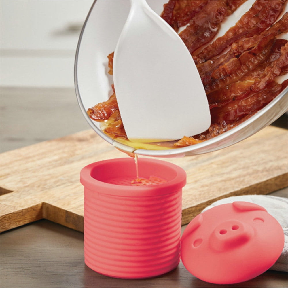 2 Cup Extra Large Pink Pig-Shaped Grease Container - Novelty Bacon Grease  Container With Strainer - Silicone Grease Jar to Dispose or Store Drippings