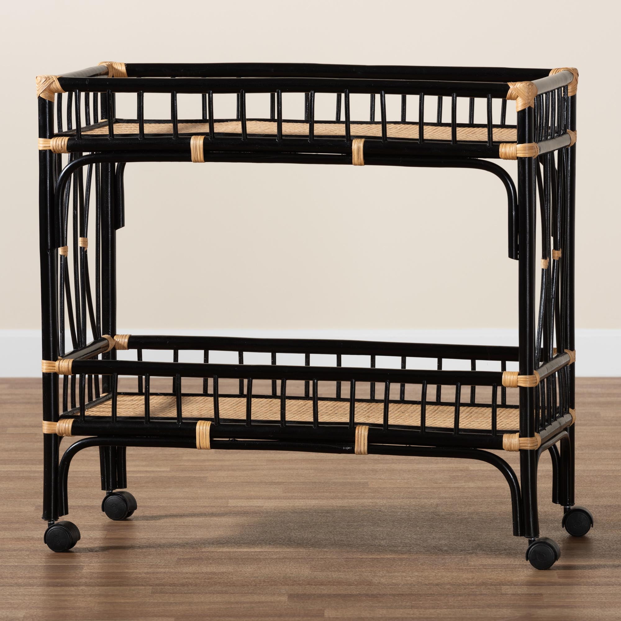 bali & pari Dalinda Rattan BOHO Kitchen Cart, Natural Brown