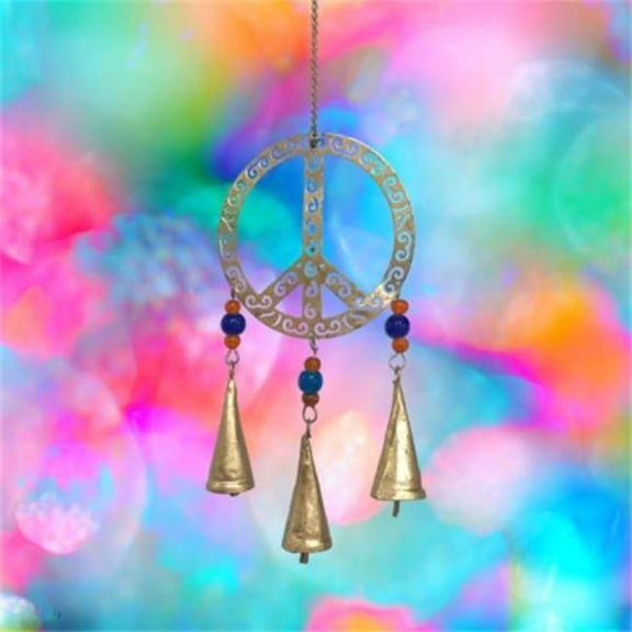 Metrotex Designs 62107 Peace Sign Bell Wind Chime, Burnt Gold