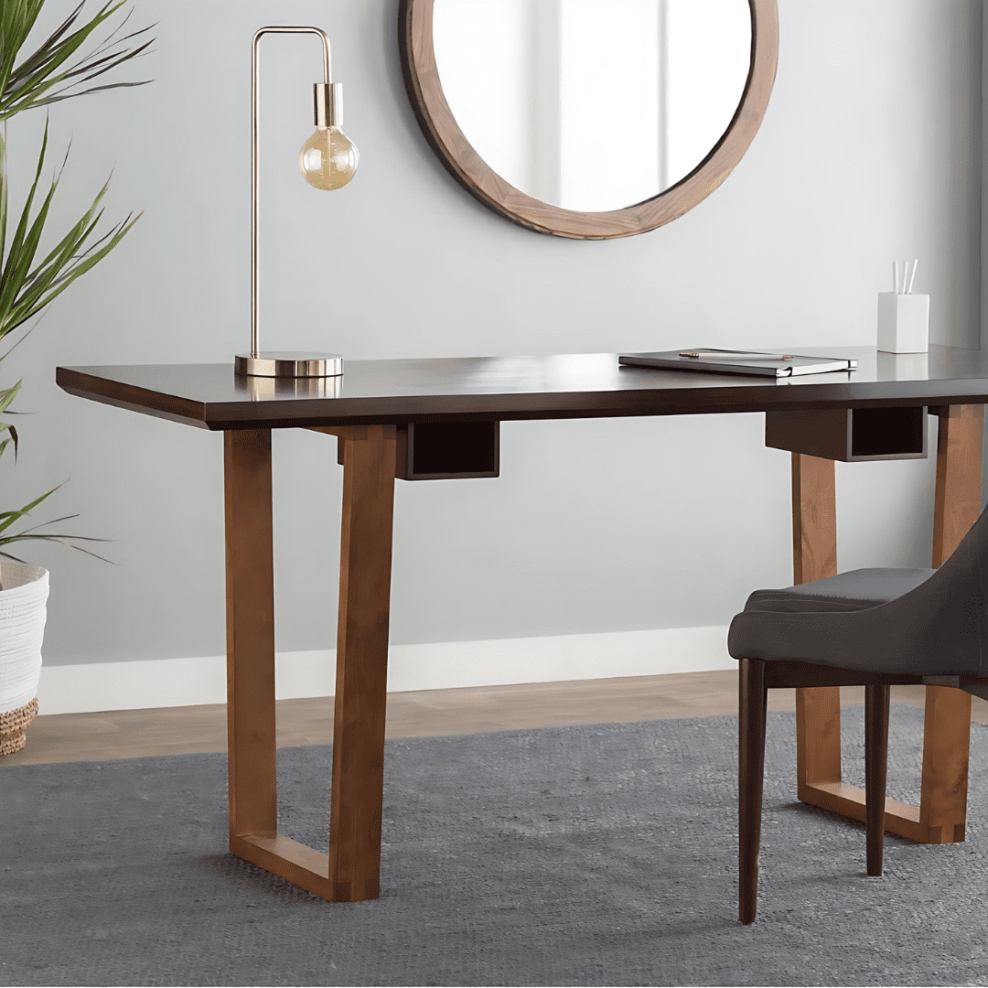 Posh Pollen - Arden Desk - Modern Wood Desk with Open Storage and Trapezoid Legs