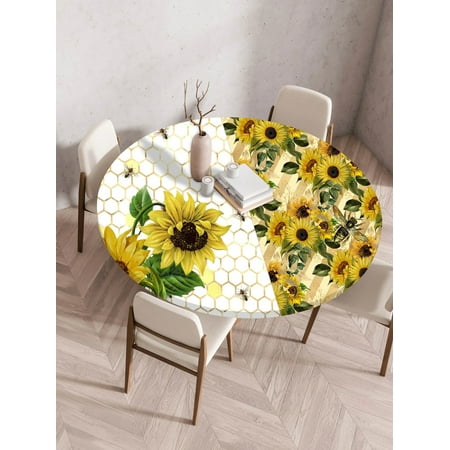 

Sunflower Round Tablecloth Yellow Floral Elastic Fitted Table Covers for Indoor and Outdoor Kitchen Table Decor Home Decoration
