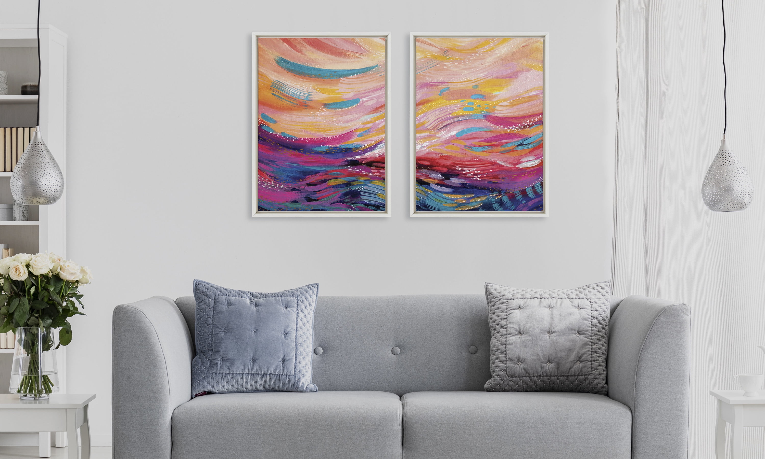 Sylvie Brush Strokes 90 18 in x 24 in Framed Painting Canvas Art Prints, by Kate and Laurel Set of 2