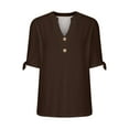 thumbnail image 4 of Lovskoo Summer Tops for Women 2024 V Neck Short Sleeve Trendy Solid Color Casual Tied Sleeves Top Shirt Brown, 4 of 8