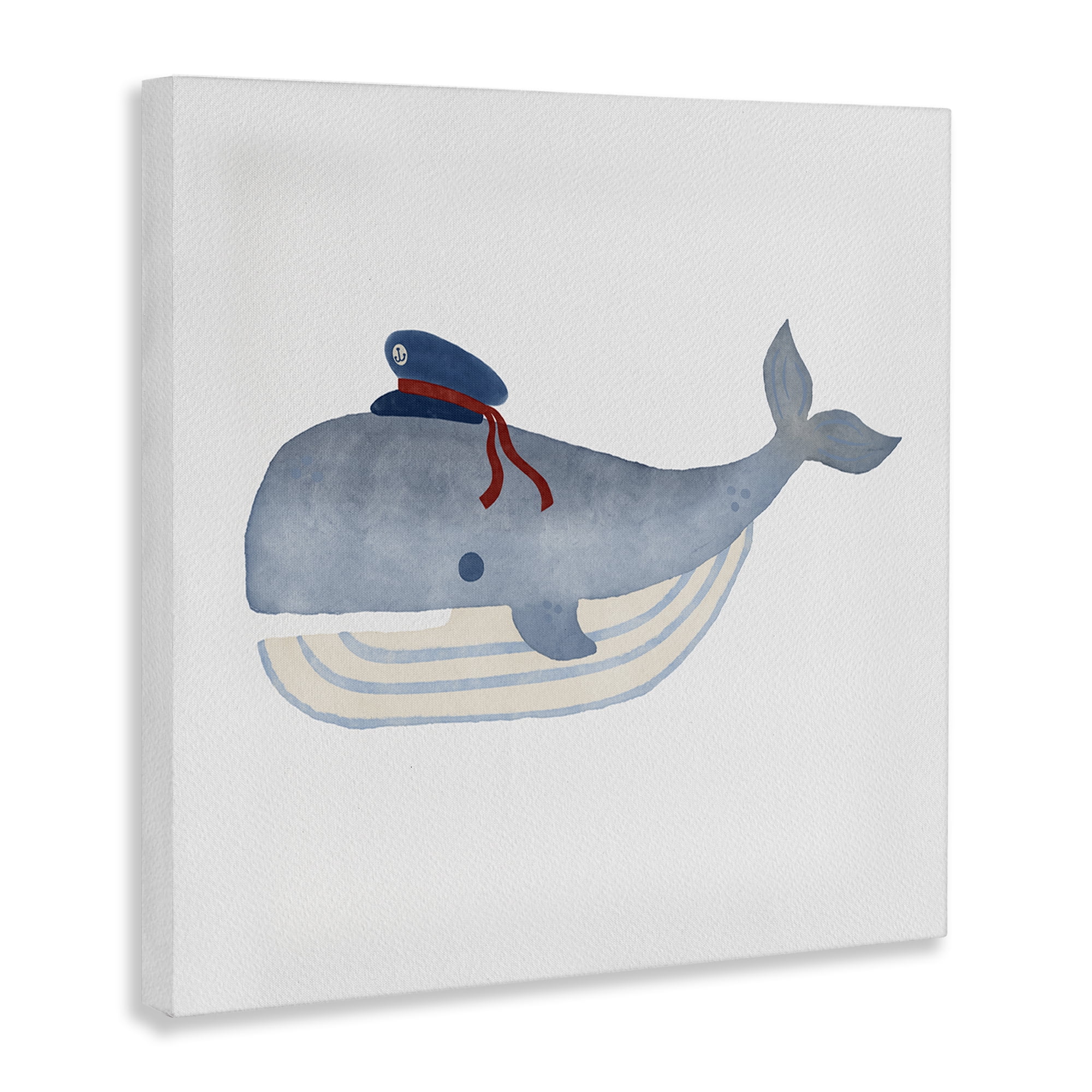 Stupell Industries Captain Whale with Hat Animals Painting Wrapped Canvas Art Print Wall Art, 17 x 17