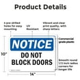 thumbnail image 2 of (2 Pack) Do Not Block Doors OSHA Notice Sign 14 Inch X 10 Inch Plastic Sign, Weather Resistant, UV Protected for Workplace, Business, and Construction Site, Made in the USA, 2 of 8