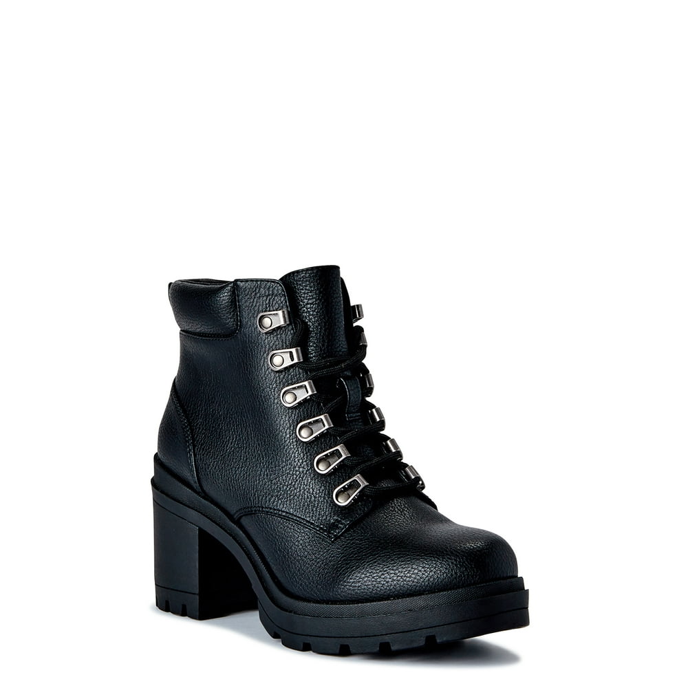 No Boundaries No Boundaries Women's Lace Up Heeled Moto Boots (Wide