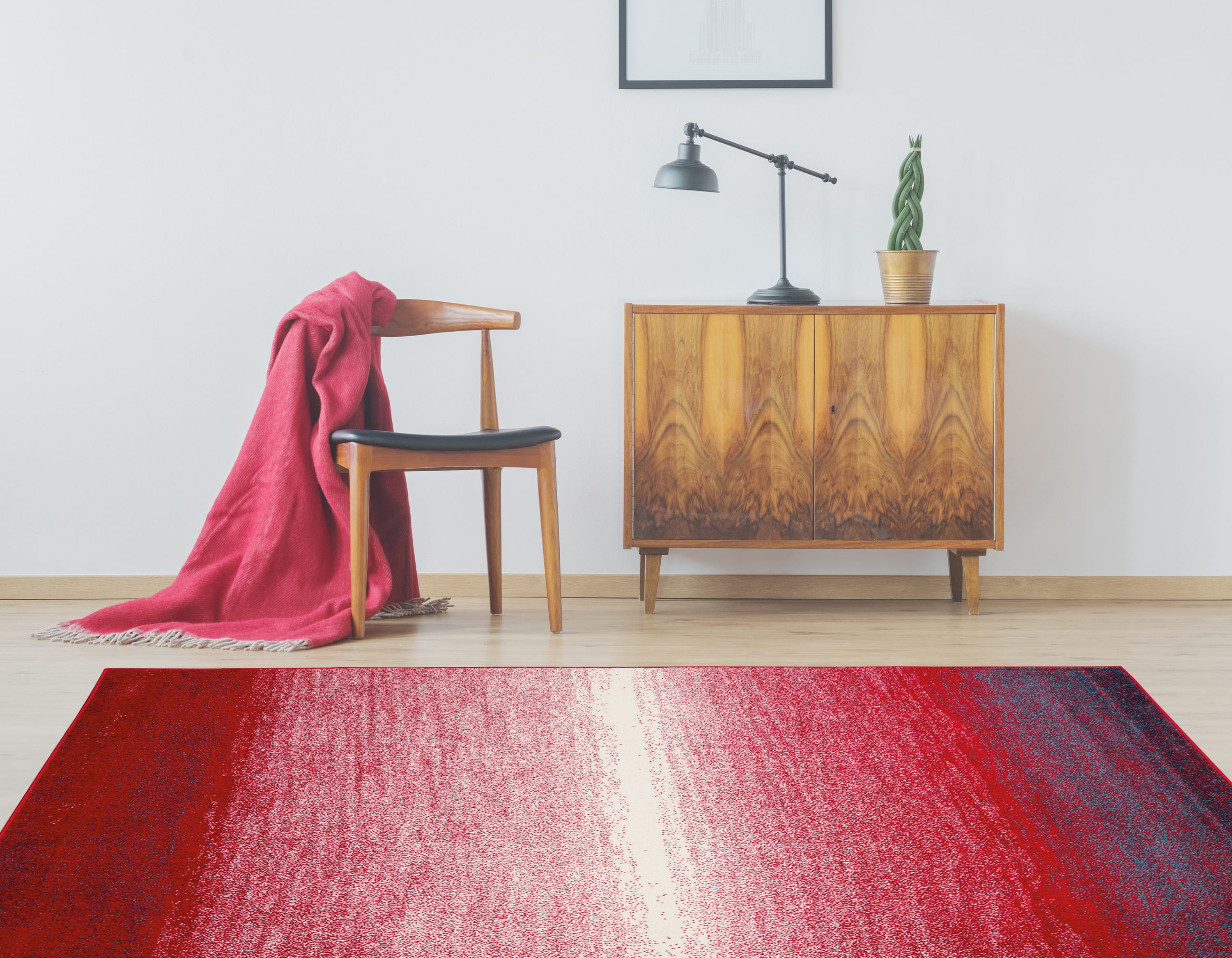 Ombre Red Area Rug 5 x 76" Modern Indoor Carpet Machine Made Gradient Design