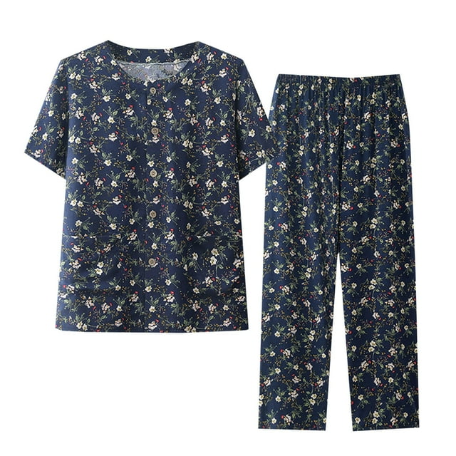 Rbaofujie Chemise de Nuit Femme Imprimée Décontractée Col Rond Manches Courtes Blouse Mode Short Pantalon Pyjama Ensemble Halloween Nuisette
