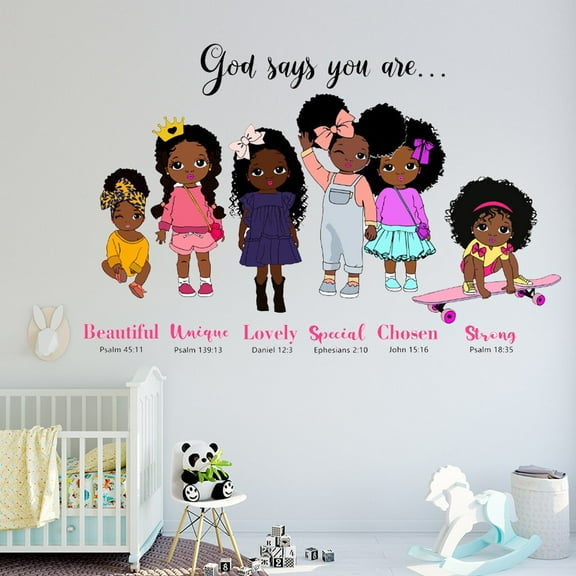 Black Girl Wall Decals Fashionable girl wall stickers Transparent decal DIY Peel and Stick Kids Room Art Toddler Decorations for Girls Women Nursery Bedroom