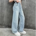 thumbnail image 6 of Gytharion Kids Wide Leg Jeans for Girls 5-15 Years, Teen Girls Cute Heart Embroidery Elastic Waist Baggy Denim Pants with Pockets, 6 of 8