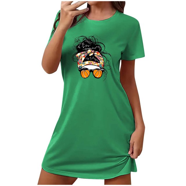Birdeem Chemises de Nuit pour Femmes Chemise de Nuit Courte Surdimensionnée Mode Imprimé Poitrine Manches Courtes