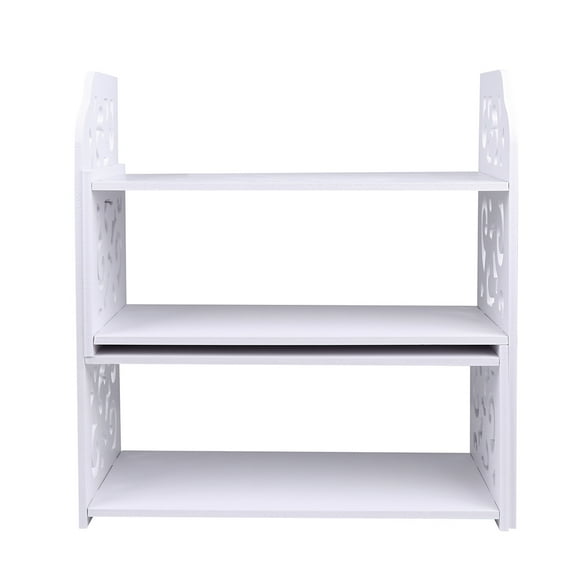 Tineasur White Wooden Desktop Bookshelf Desk Organizer Office Shelves for Space Saving and Storage