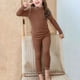 thumbnail image 2 of Odeerbi 1-9 Años Niñas Pijama Conjuntos Rib Knit Long Johns Pijama Manga Larga Cuello Redondo Botton Pantalones Largos Conjuntos, 2 of 7
