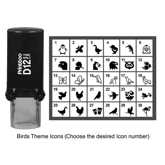 Printtoo Personalized Birds Theme Icons Round Rubber Stamp Self Inking Stamper 12 mm-Black