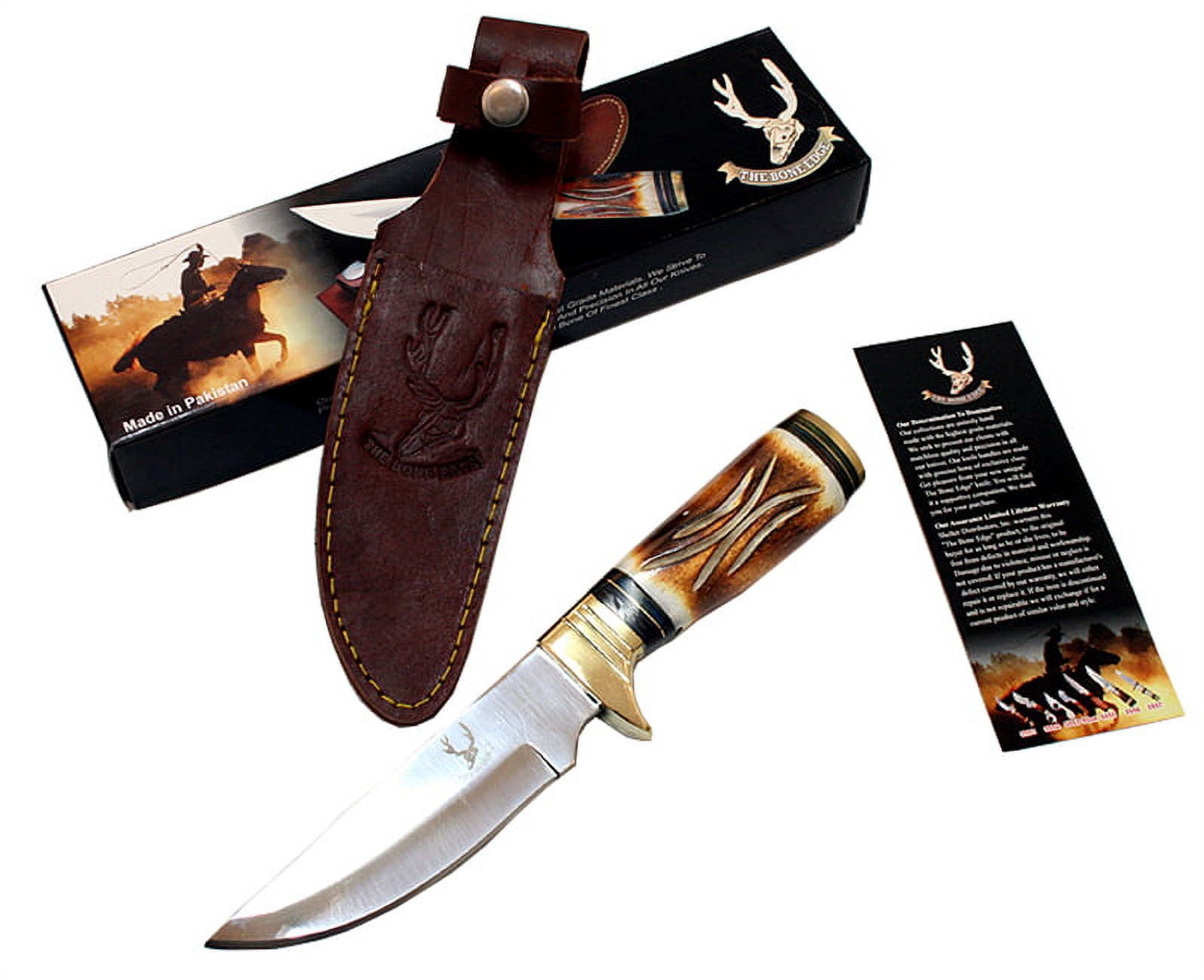 9.5' Hunting Knife Horn Handle Skinner Knife with Leather Sheath New Heavy Duty