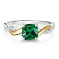 thumbnail image 2 of Gem Stone King 925 Silver and 10K Yellow Gold Cushion Green Nano Emerald and White Lab Grown Diamond Knot Eternity Women Engagement Ring (1.11 Cttw, Available in Size 5, 6, 7, 8, 9), 2 of 5