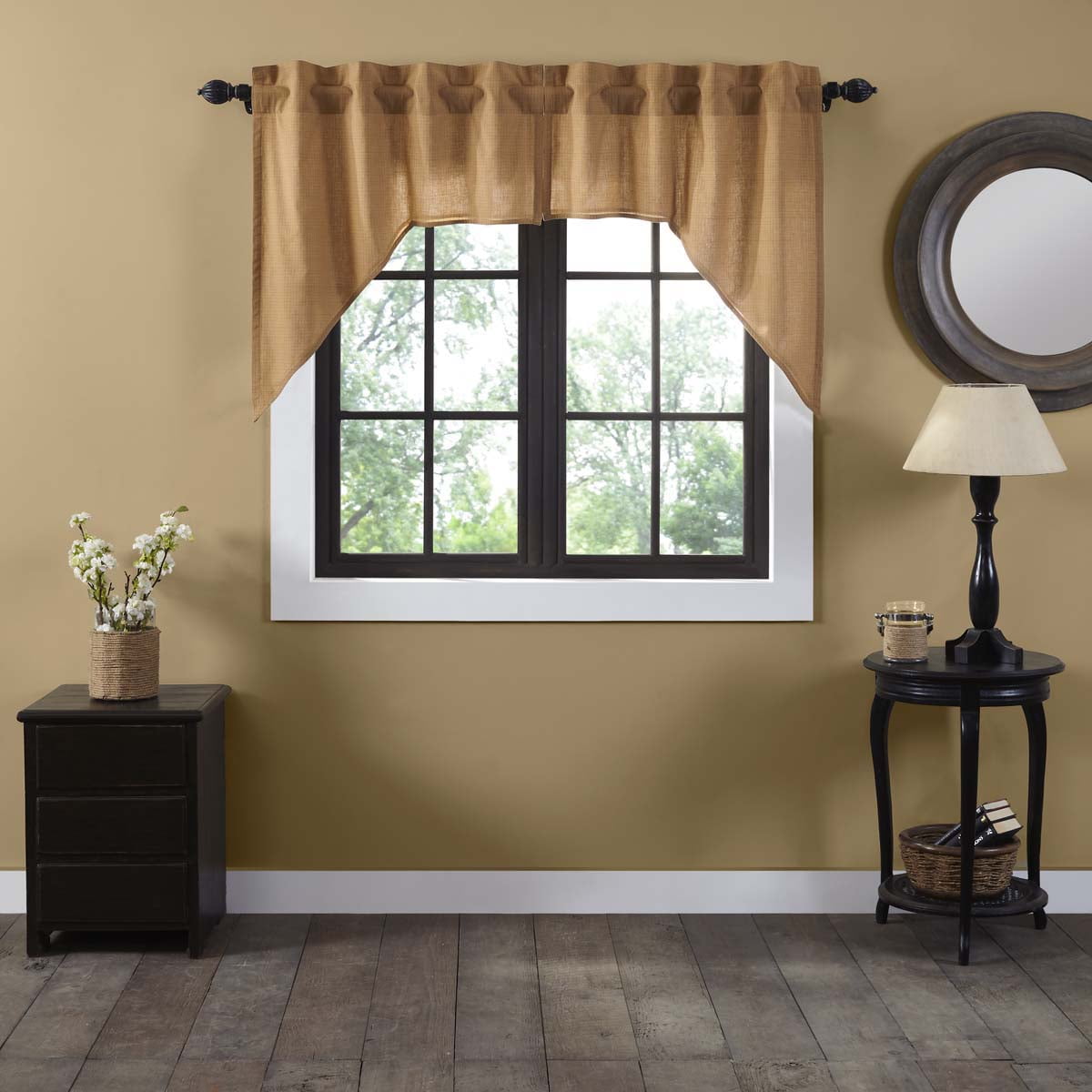 Golden Tan Primitive Kitchen Curtains Kindred Star Rod Pocket Cotton