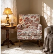 Mirightone Floral Accent Chair with High Back, Upholstered Living Room Accent Chair with Nailhead Trim, Solid Wood Legs, Decorative Chair for Bedroom, Office & Small Spaces, Red Floral