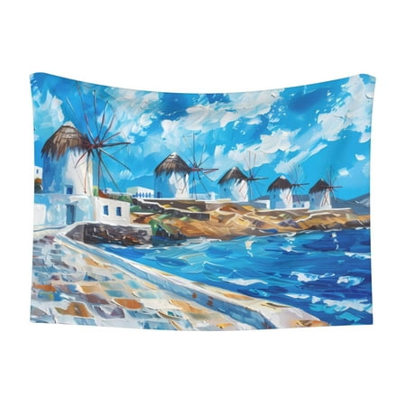 Naloa Greek Island Windmills Painting Dog Blanket 3 Sizes Cat Blanket for Indoor Cats Large Medium Small Dog Gifts-Medium