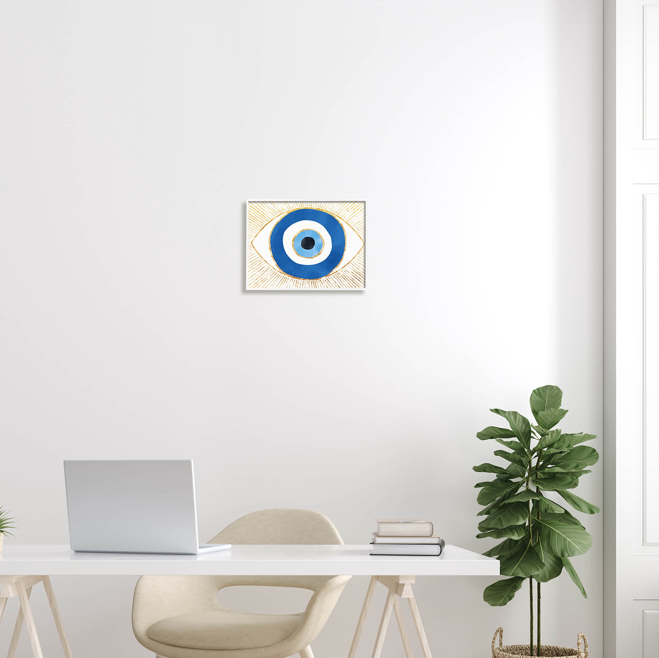 Stupell Industries Evil Eye Shape Striped Mati Symbol Graphic Art White Framed Art Print Wall Art, Design by Ziwei Li