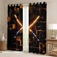 thumbnail image 2 of Erosebridal Orange Gradient Light Curtains Pack of 2 (38x45),Geometric 3D Plaid Black Out Curtains,Neon Lights Curtains for Living Room For Boys,Lightweight Room Decorative, 2 of 7