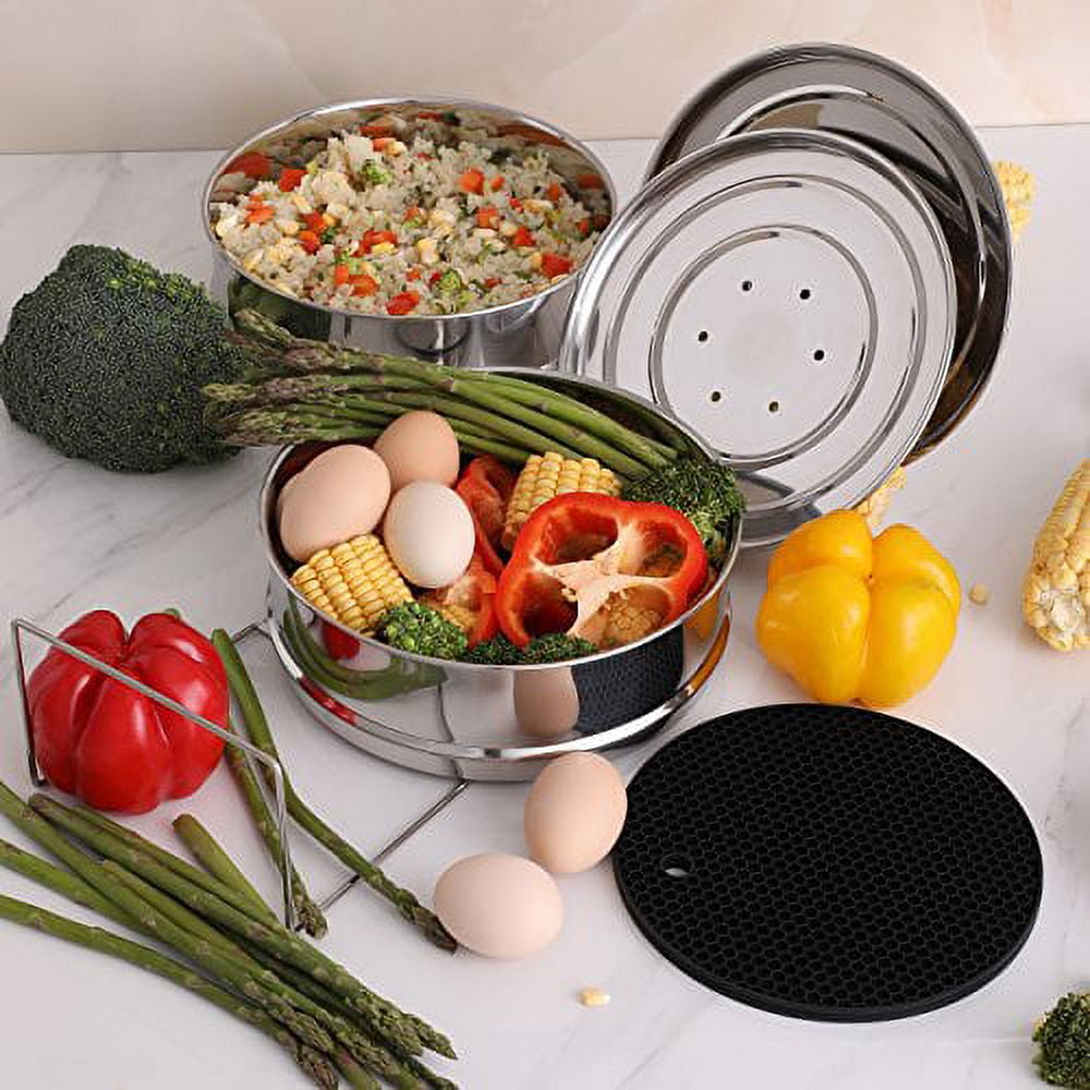 Behogar Stackable Stainless Steel Pressure Cooker Steamer Insert Pans with  Sling for 5-6 Quart Instant