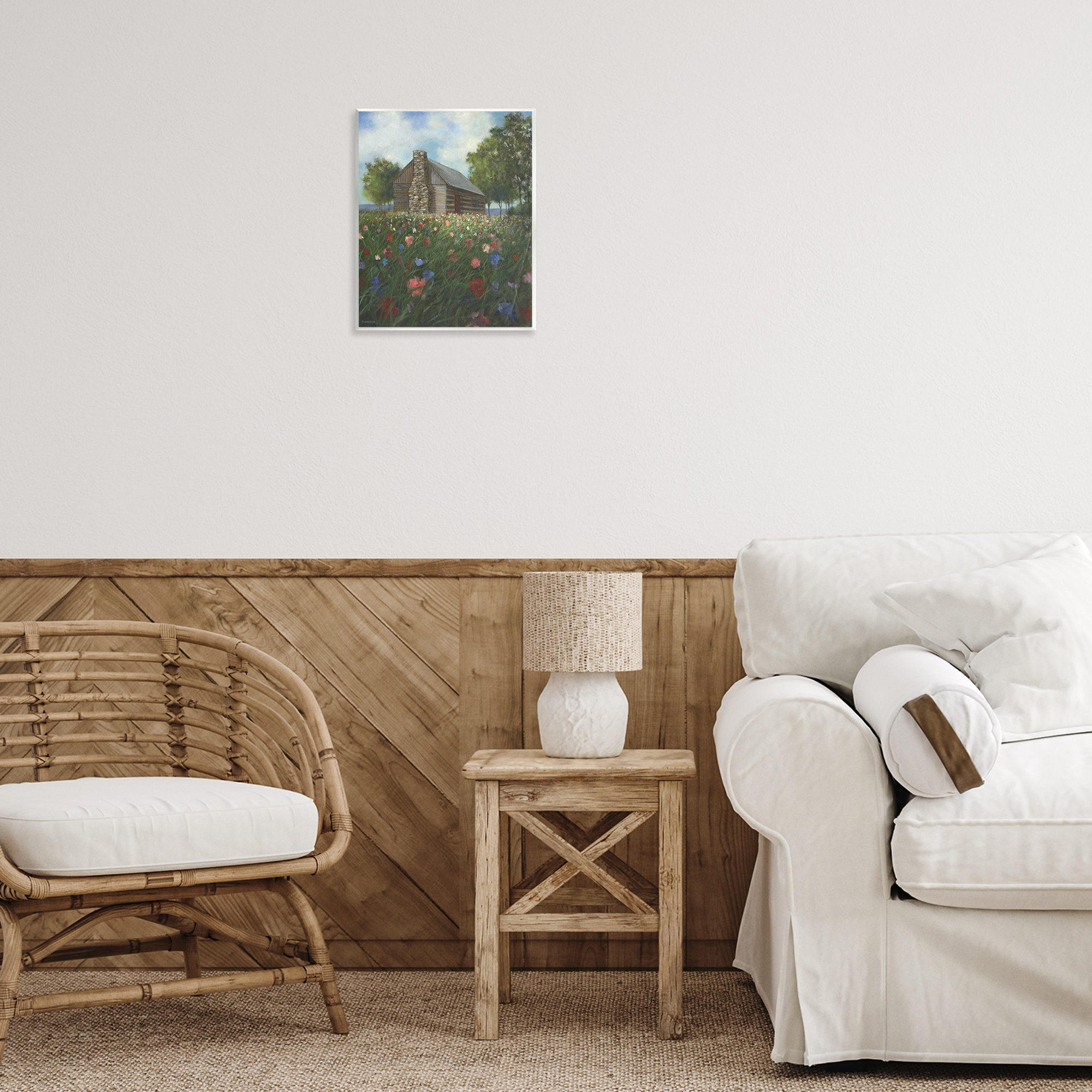 Stupell Industries Log Cabin Meadow Landscape Painting Unframed Art Print Wall Art, 11 x 14