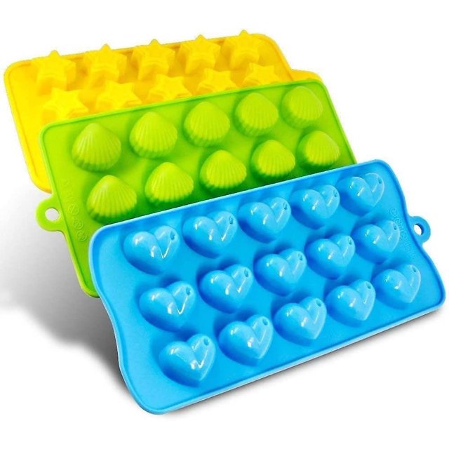 Moldes de silicona para tartas/bandejas para hielo, molde de silicona con forma de corazón, estrella y concha. Para hacer cubitos de hielo, chocolate, caramelos, tartas, gelatina, etc., paquete de 3 p