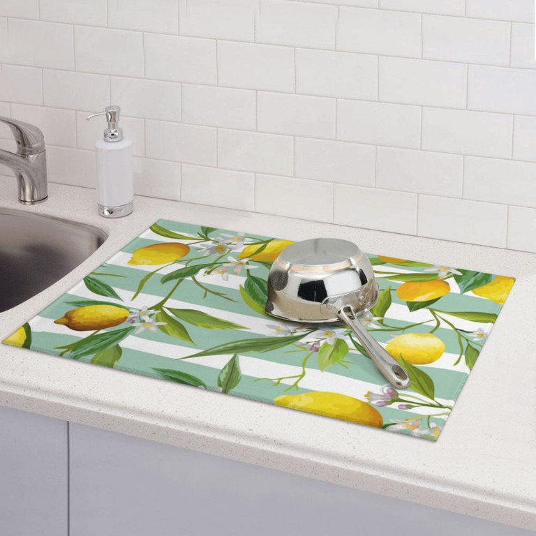 Gaeub Lemon Print Dish Drying Mats For Kitchen Counter, Kitchen