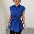 thumbnail image 4 of Endives Women's Short Sleeved T Shirt Lapel Tunic Top Elegant Spring Tops Tie Up Front Button Down Blouses Blue, 4 of 7
