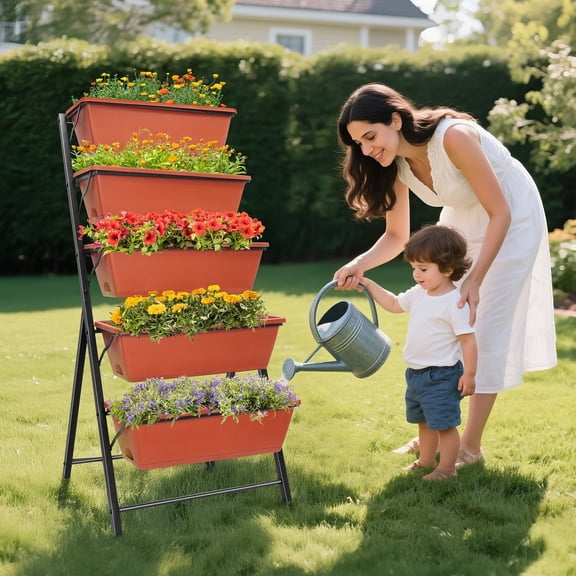 Vipsafe 5-Tier Christmas Gift Display Stand, Indoor Vertical Raised Garden Bed for Mini Trees & Holiday Decorations, Brown