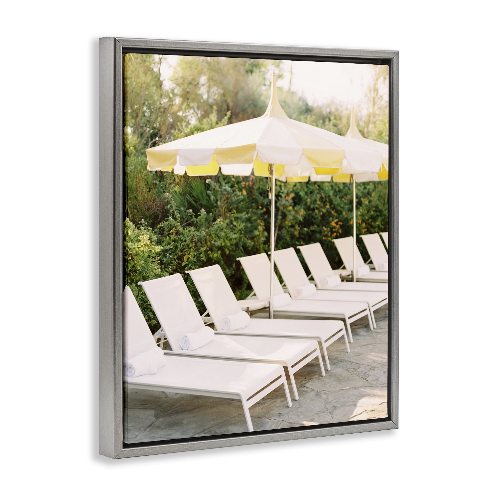 Stupell Industries Summer Pool Chairs Landscape Photography Gray Floater Framed Canvas Art Print Wall Art, 25 x 31