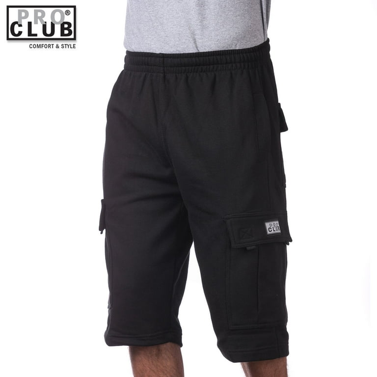 Pro Club Men's Fleece Cargo Shorts Pants Black Large