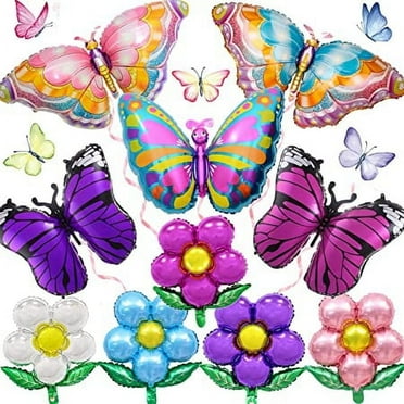 10 Pcs Butterfly Foil Balloons Balloons Colorful Butterfly Balloons and Flower Shaped Balloon Butterfly Party Balloon Spring Summer Floral Balloons for Theme Party Baby Shower Wedding Birthday