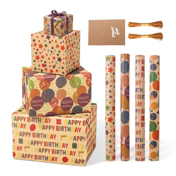 Tripumer Birthday Gift Wrapping Paper Set 17 inch X 10 feet Cute Pattern Design Wrapping Paper Roll for Parties Celebrations Special Occasions